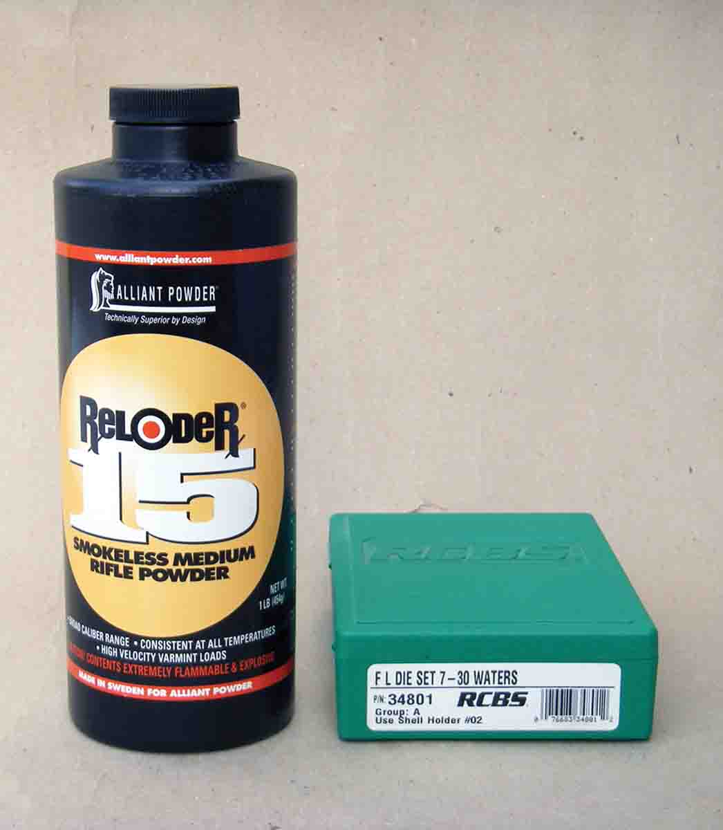 Alliant Reloder 15 is a good powder for handloading the 7-30 Waters.